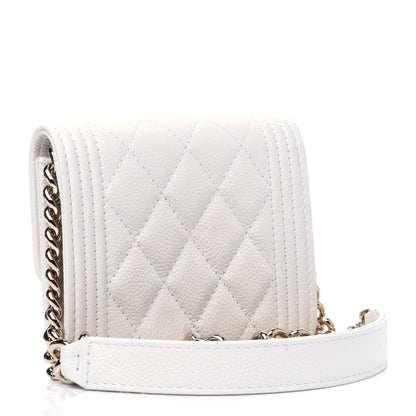 Chanel Caviar Quilted Boy Card Holder On Chain White 3 of 4