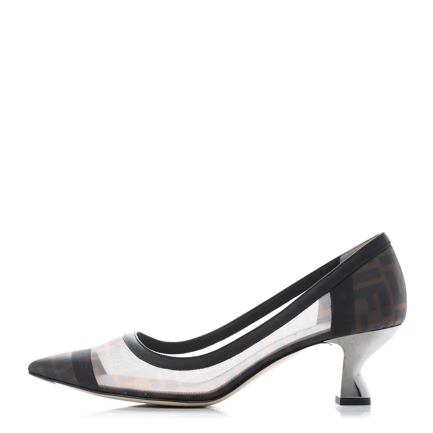 Fendi Technical Mesh Vitello Gommato FF Colibri 55mm Pumps 39.5 Tobacco Moro Black 1 of 8