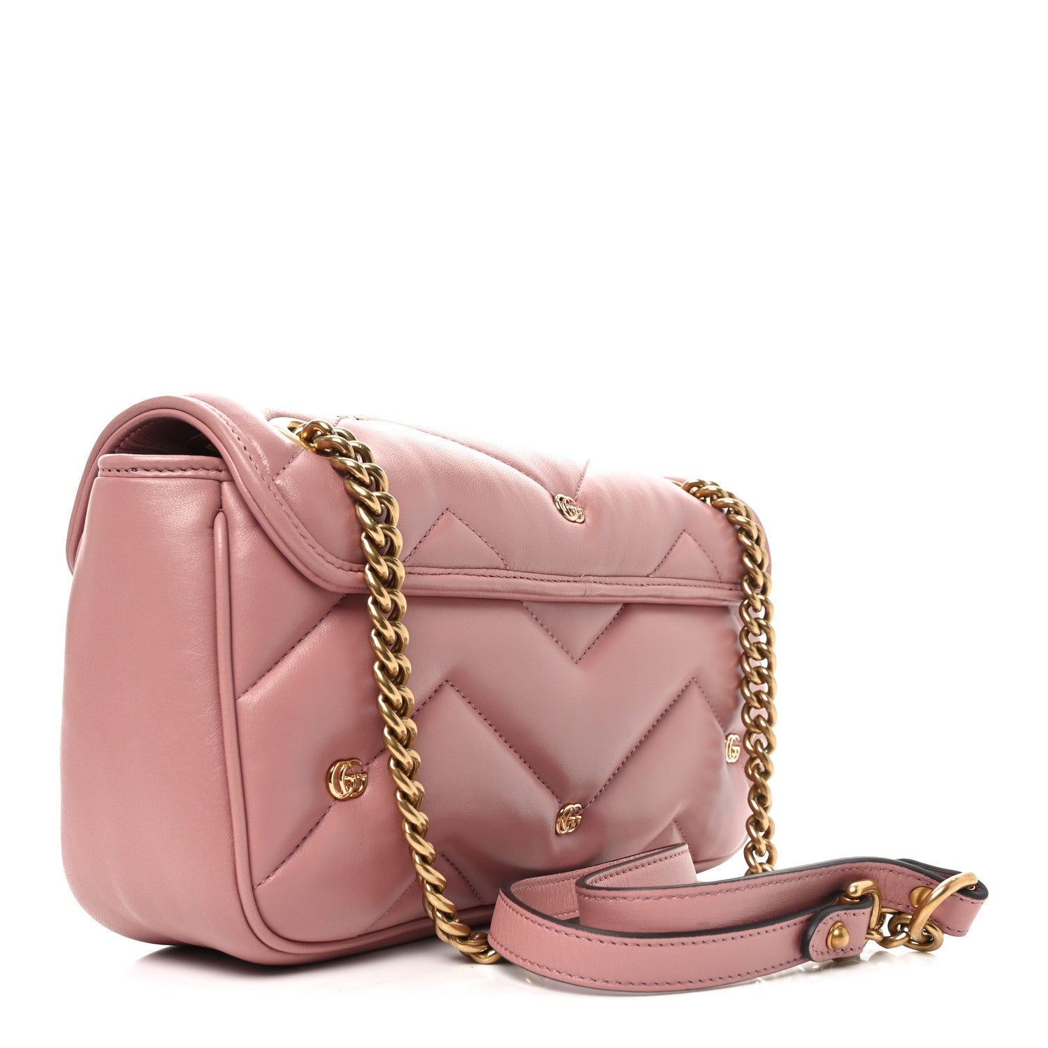 Gucci Calfskin Matelasse Double G Studs Small Torchon GG Marmont Shoulder Bag Dusty Carmine Rose 3 of 10