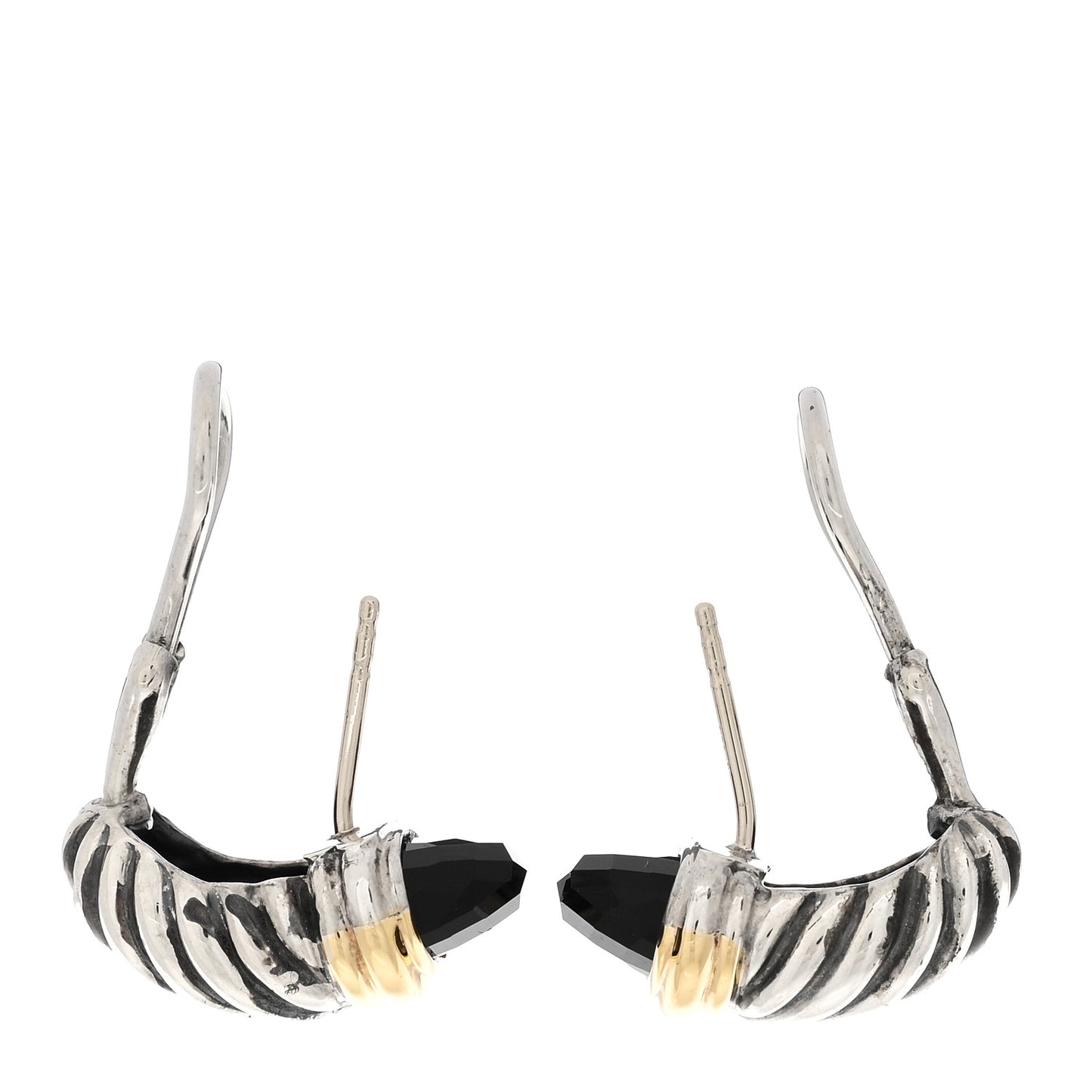 Sterling Silver 18K Yellow Gold Black Onyx Capri Shrimp Earrings