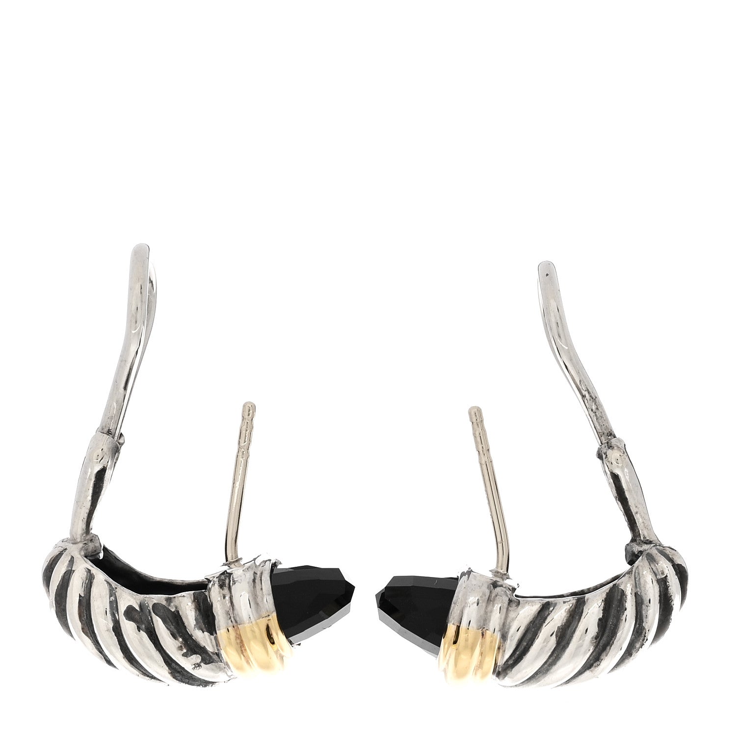 David Yurman Sterling Silver 18K Yellow Gold Black Onyx Capri Shrimp Earrings 3 of 5