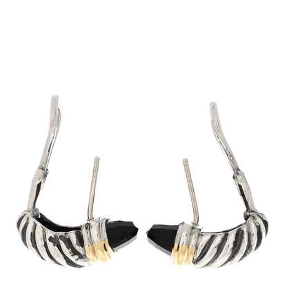 David Yurman Sterling Silver 18K Yellow Gold Black Onyx Capri Shrimp Earrings 3 of 5