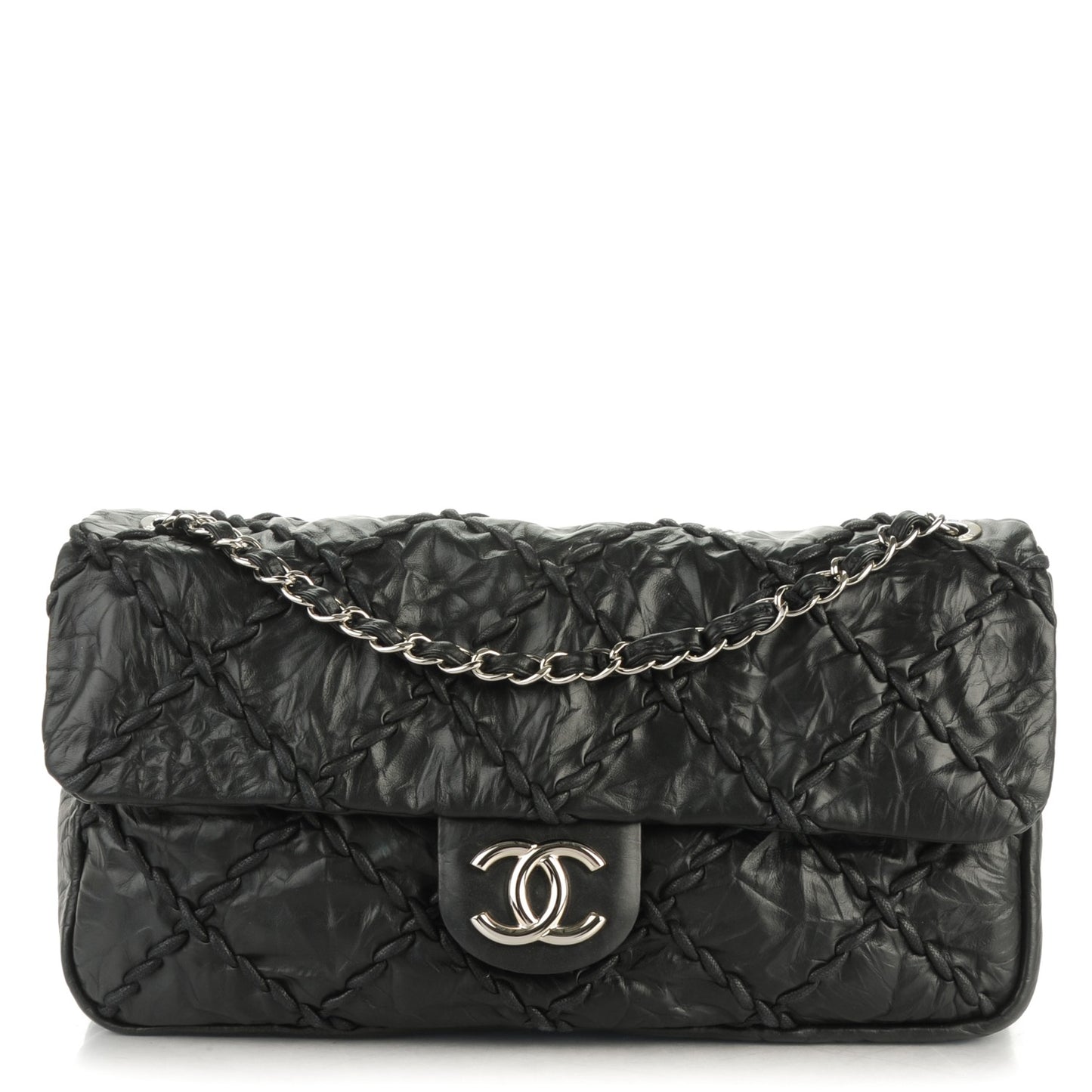 Calfskin Ultra Stitch Oversize Flap Black