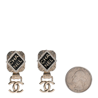 Chanel Resin Crystal Quilted CC Drop Earrings Black Gold 2 of 4