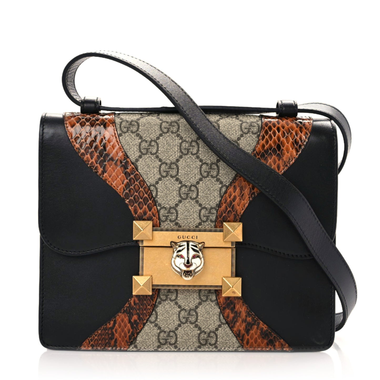 Nappa Elaphe GG Supreme Monogram Medium Osiride Shoulder Bag Black Bright Cuir Beige Ebony
