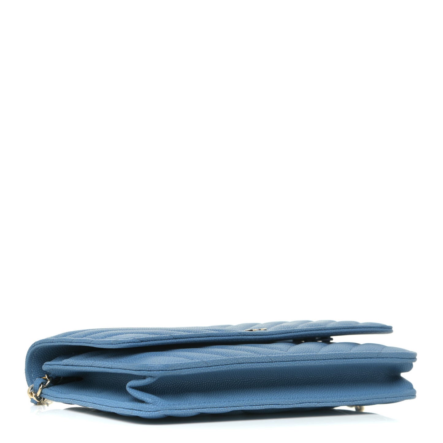 Caviar Flat Chevron Quilted Wallet On Chain WOC Blue
