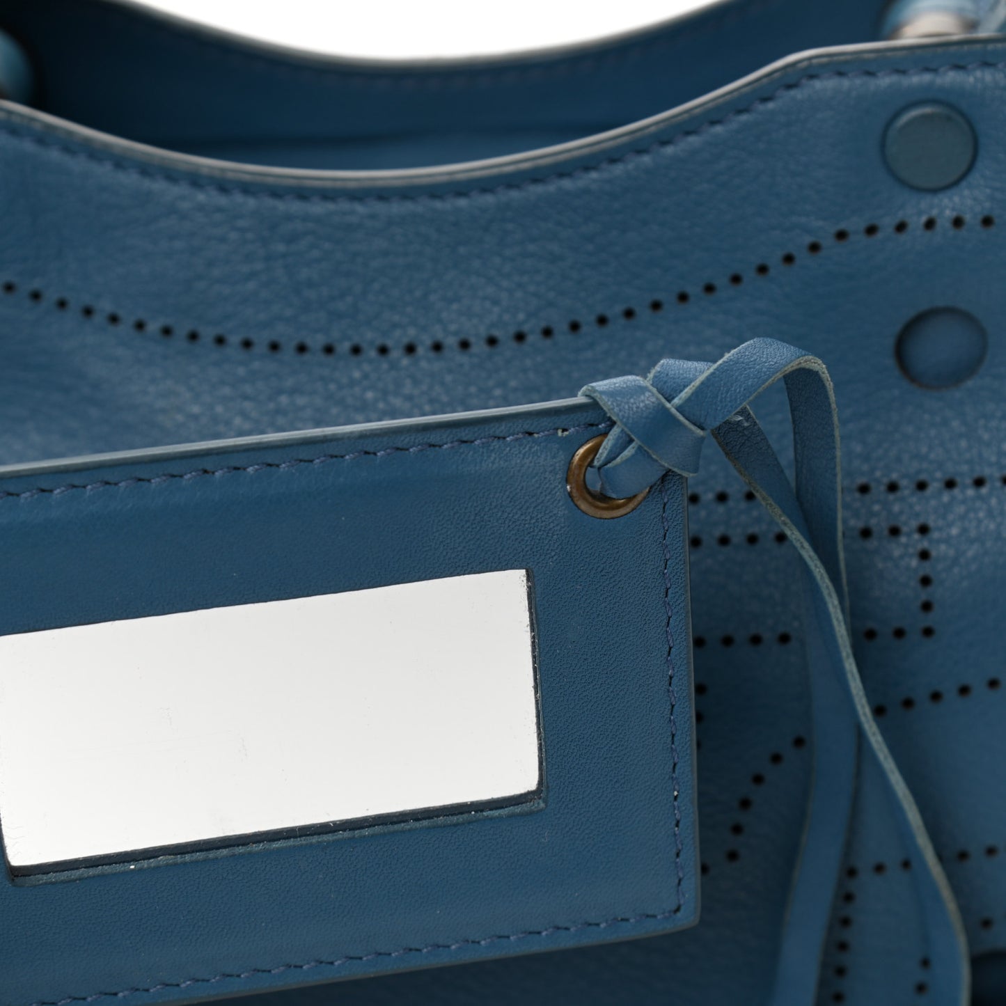 Veau Soyeux Perforated Blackout Hardware Mini City Bleu Canard