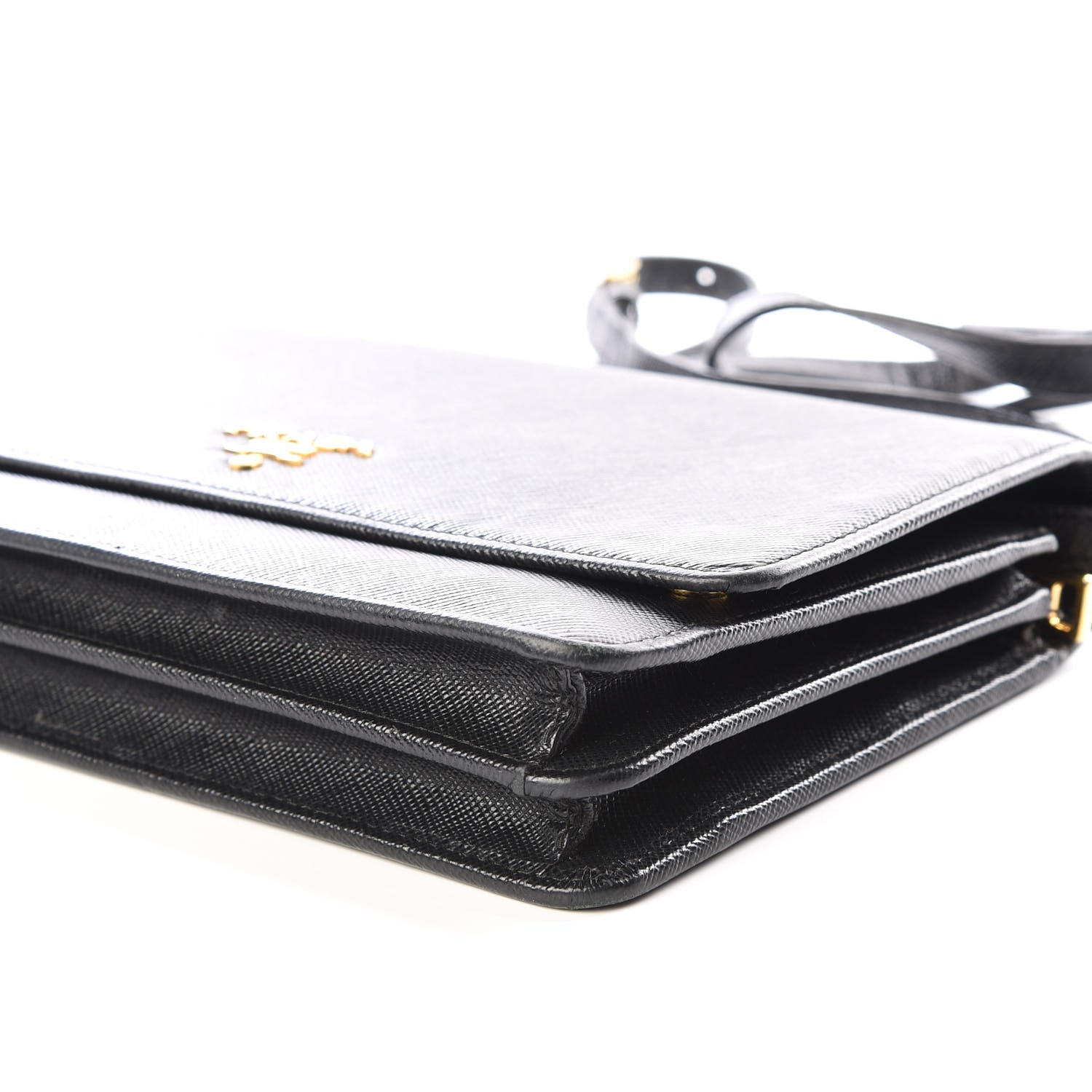 Prada Saffiano Metal Flap Wallet With Strap Black 7 of 10