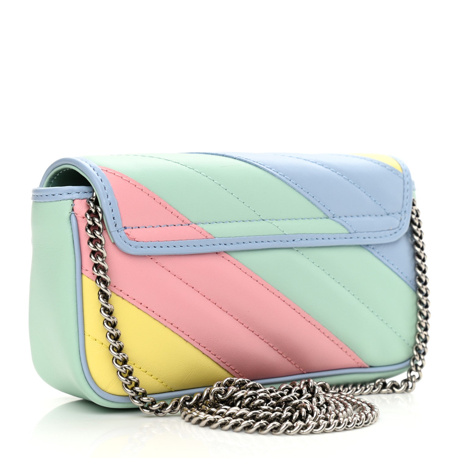 Gucci Calfskin Matelasse Diagonal Super Mini GG Marmont Shoulder Bag Multicolor Pastel 3 of 12