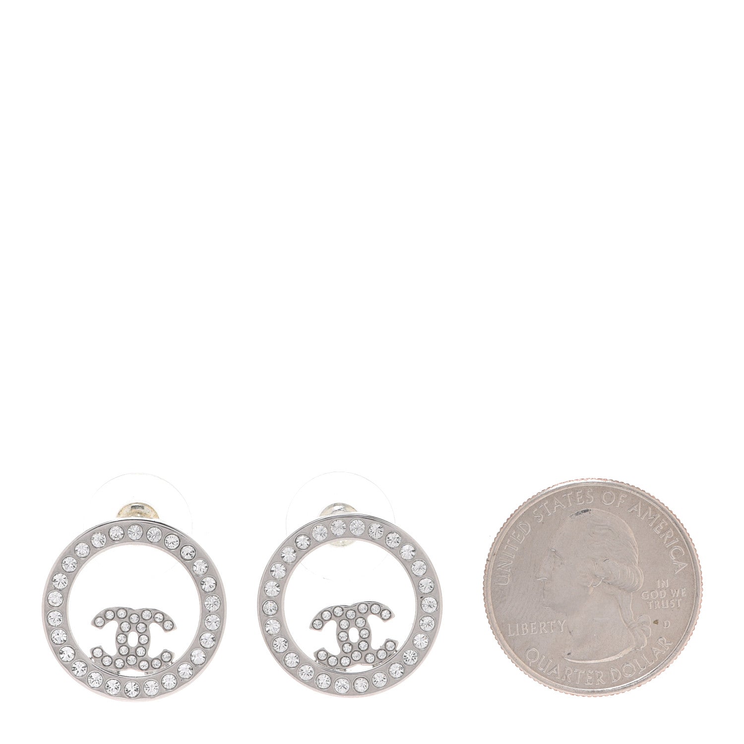 Chanel Crystal CC Round Earrings Silver 2 of 5