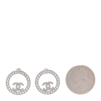 Chanel Crystal CC Round Earrings Silver 2 of 5