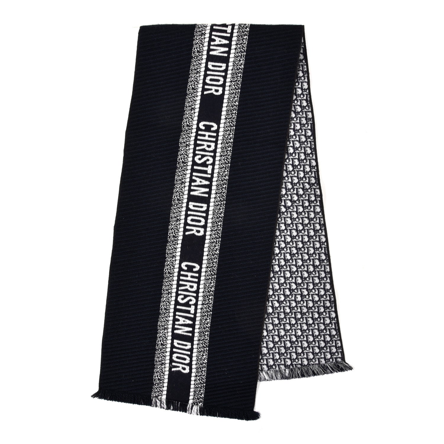 Christian Dior Cashmere Oblique Fringed Scarf Black 2 of 4