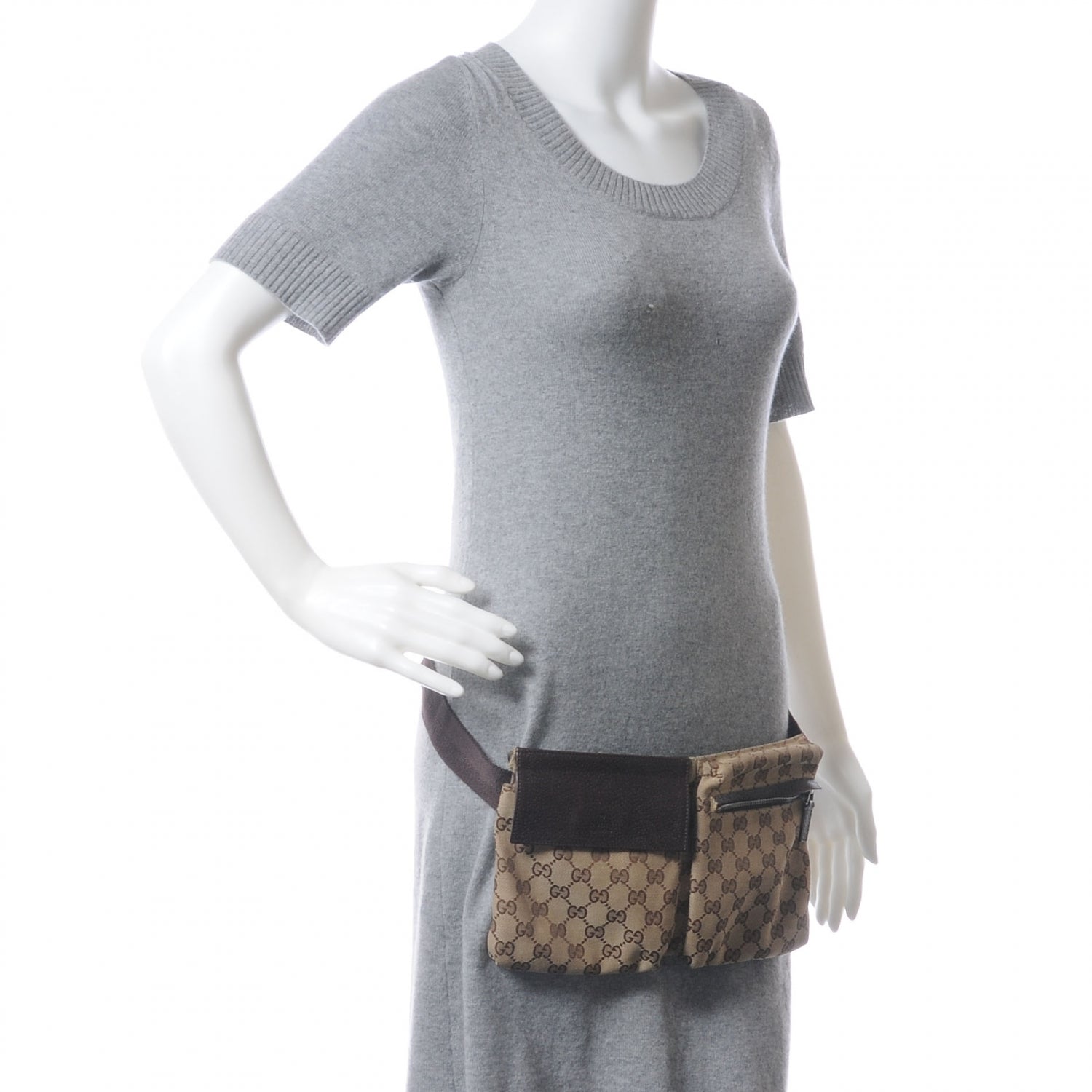 Gucci GG Monogram Web Double Pocket Belt Bag Dark Brown 2 of 8
