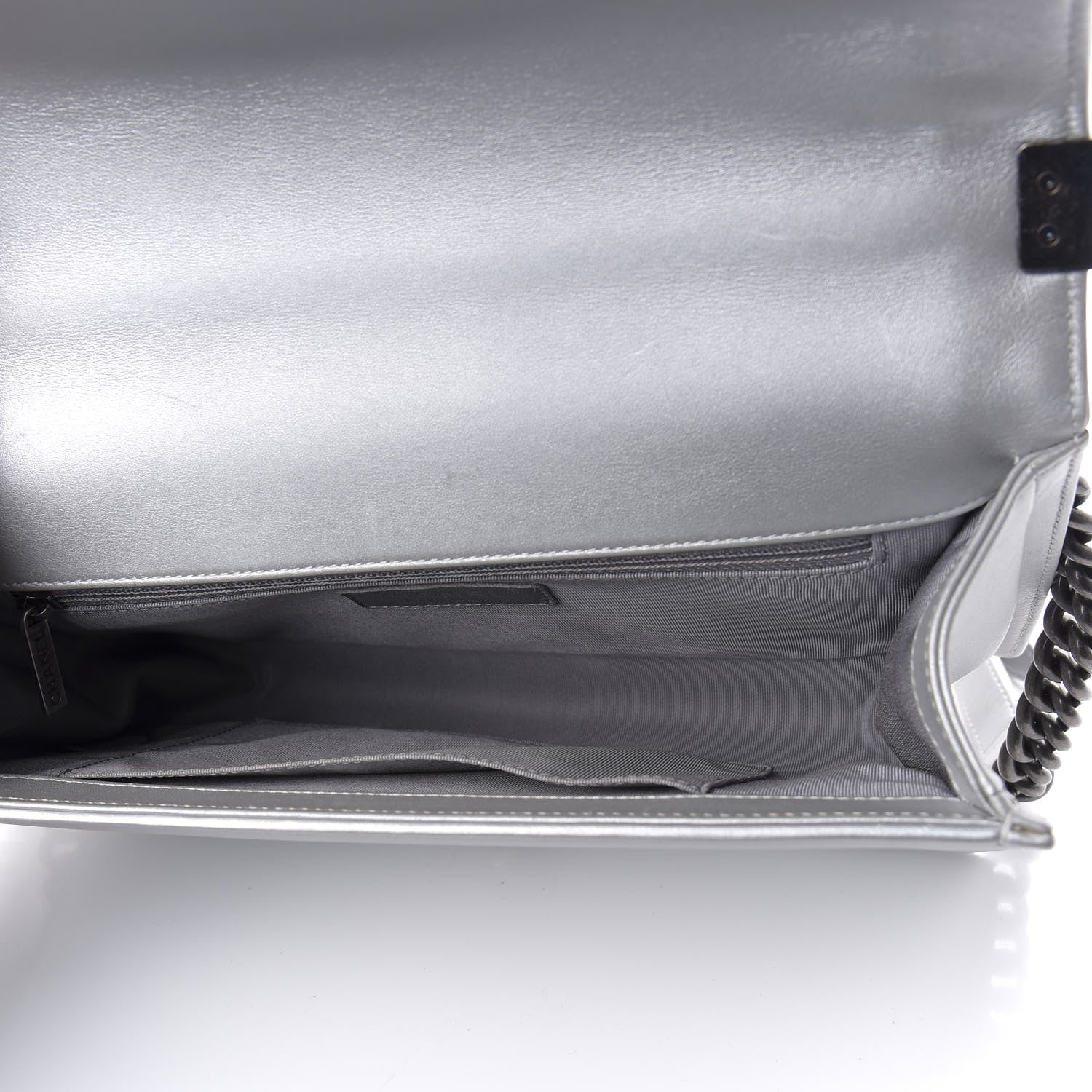 Chanel Metallic Calfskin Quilted New Medium Plexiglass Boy Flap Silver 5 of 10