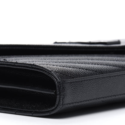 Saint Laurent Grain De Poudre Matelasse Chevron Monogram Chain Wallet Black 6 of 10