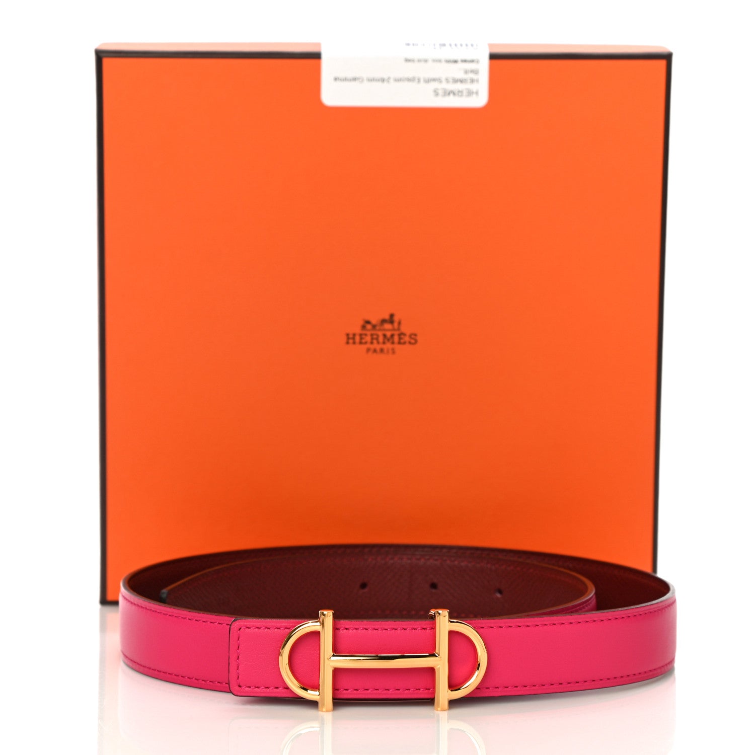Hermes Swift Epsom 24mm Gamma Belt 75 Rose Mexico Rouge H 9 of 9