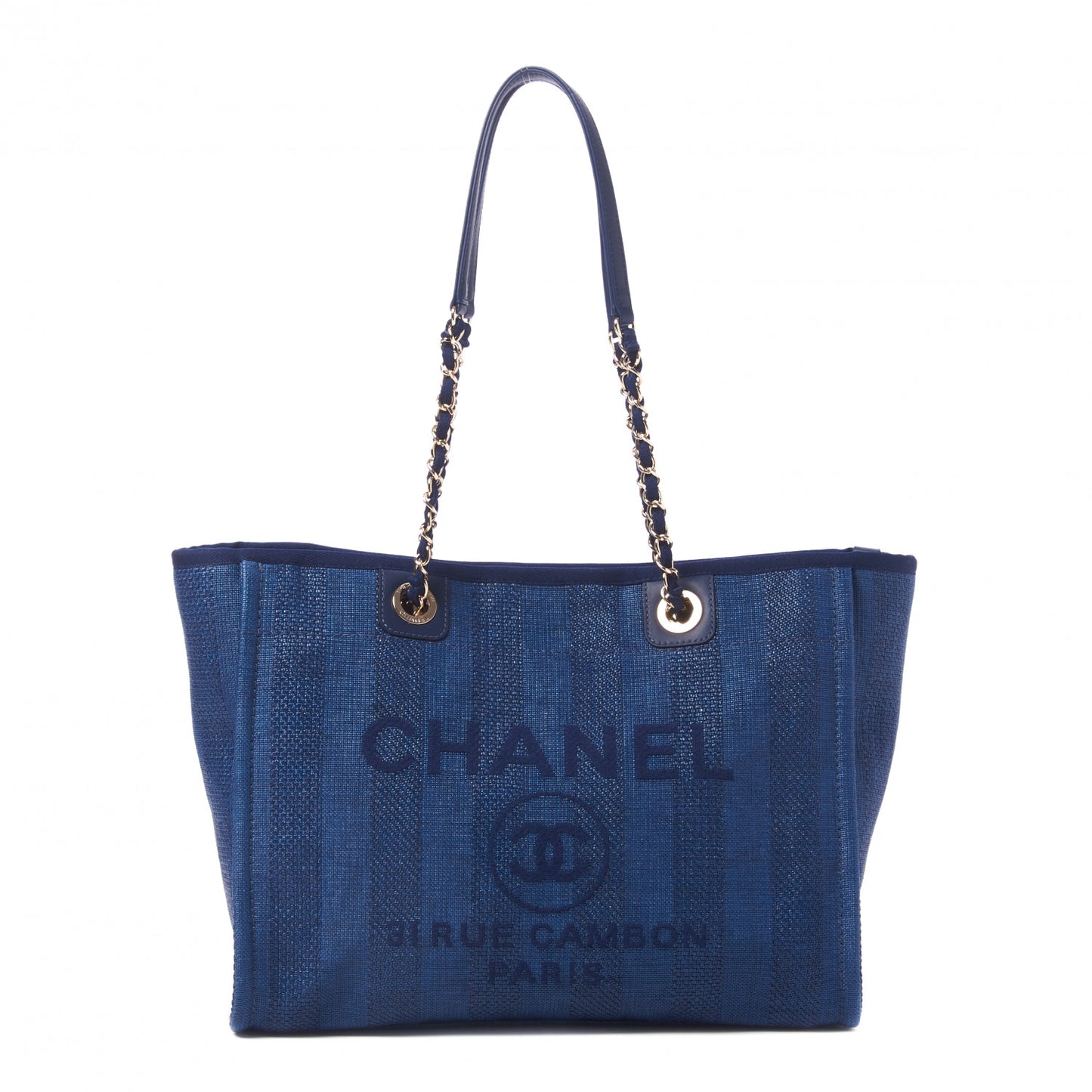 Mixed Fibers Striped Small Deauville Tote Navy Blue