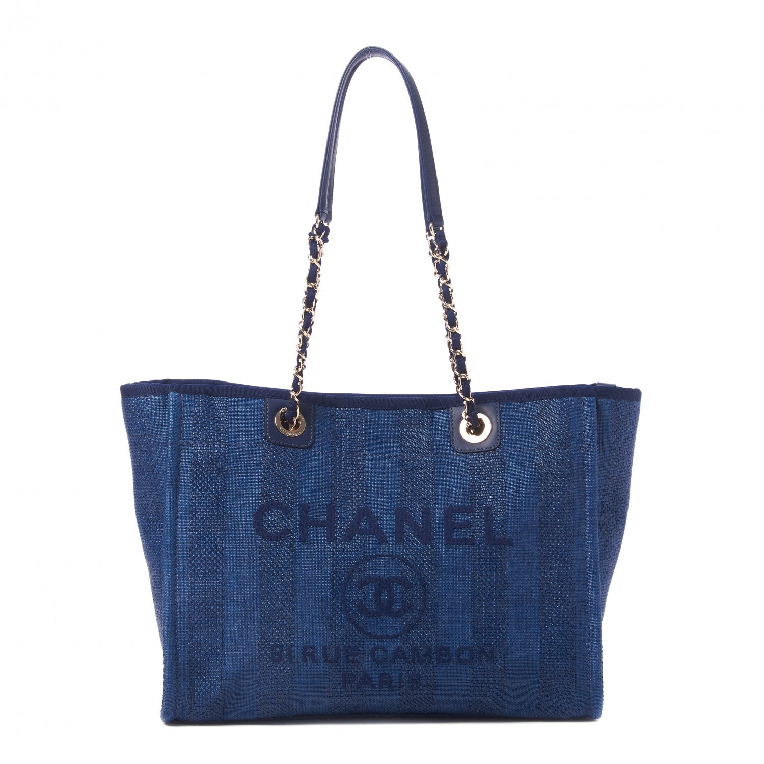 Chanel Mixed Fibers Striped Small Deauville Tote Navy Blue 1 of 10