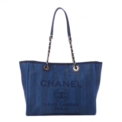 Chanel Mixed Fibers Striped Small Deauville Tote Navy Blue 1 of 10