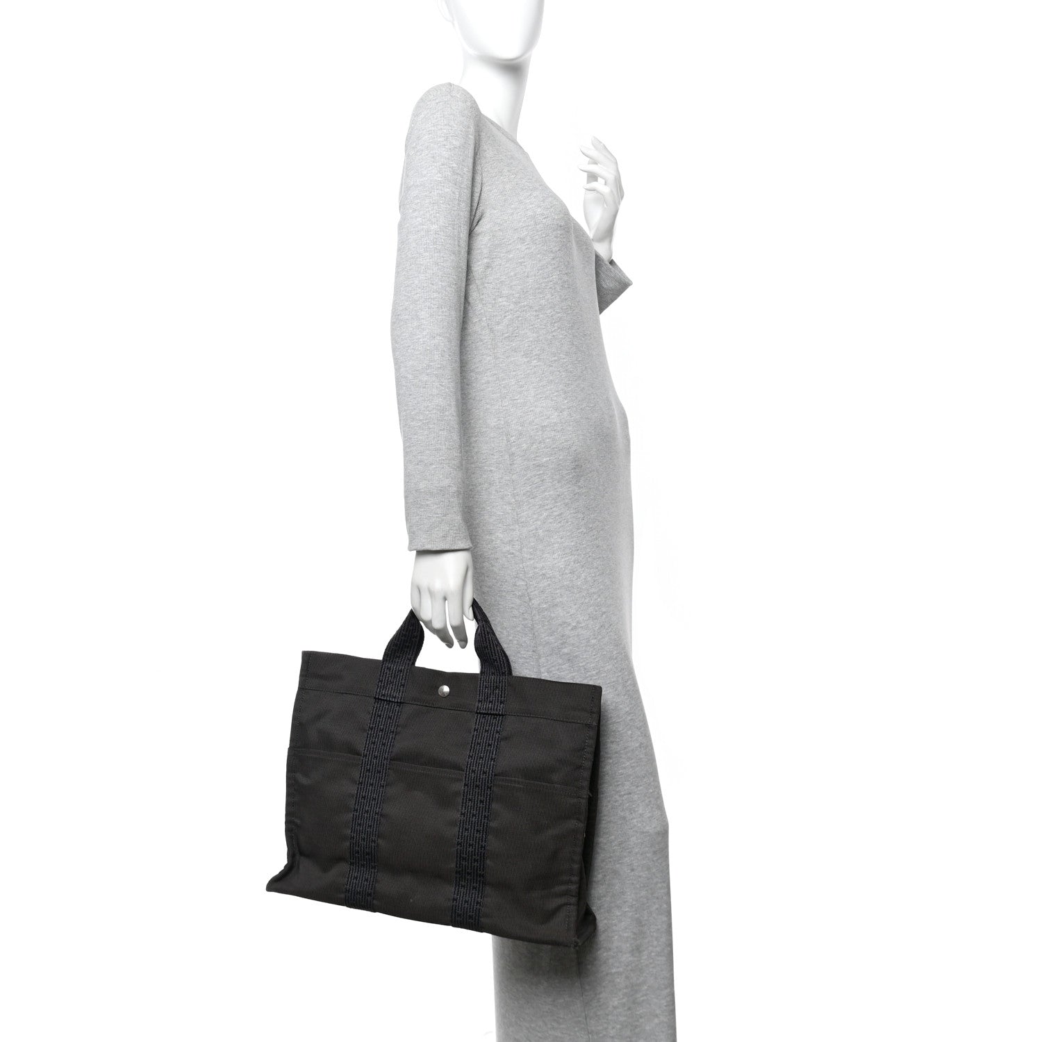 Hermes Canvas Herline MM Tote Grey 2 of 9