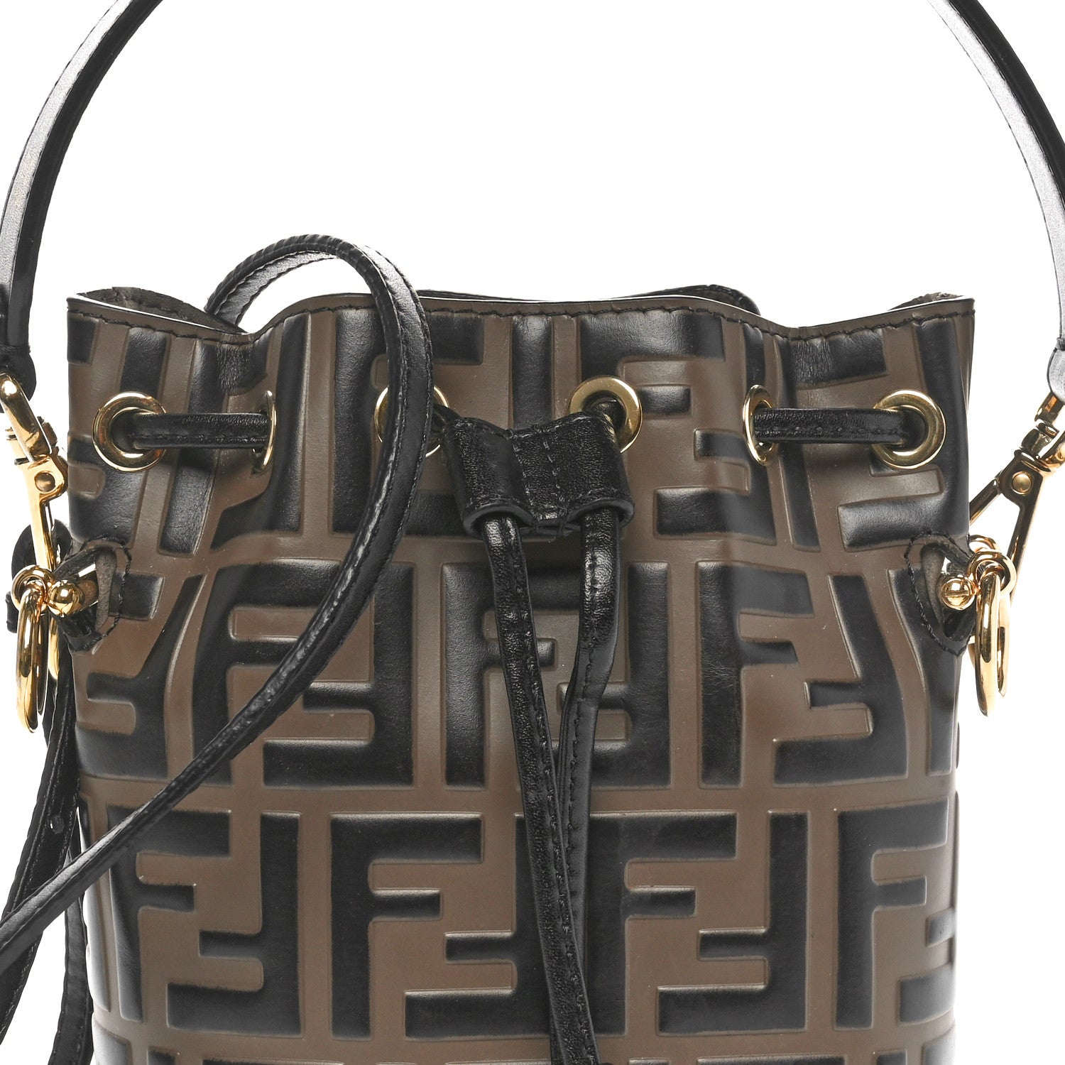 Fendi Vitello Liberty F is Fendi Bi-Color FF 1974 Embossed Mini Mon Tresor Bucket Bag Maya Black 5 of 11