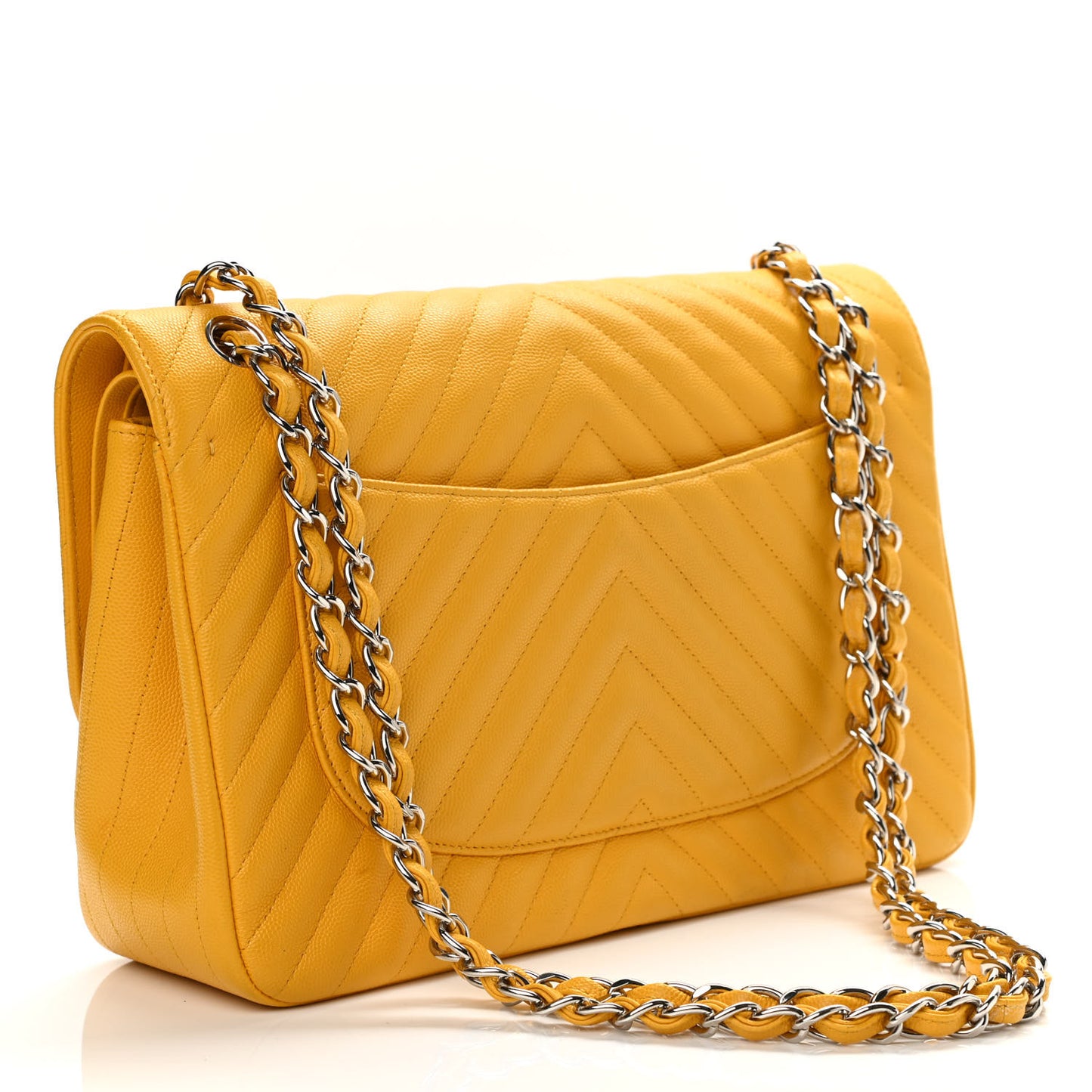 Caviar Chevron Quilted Jumbo Double Flap Yellow