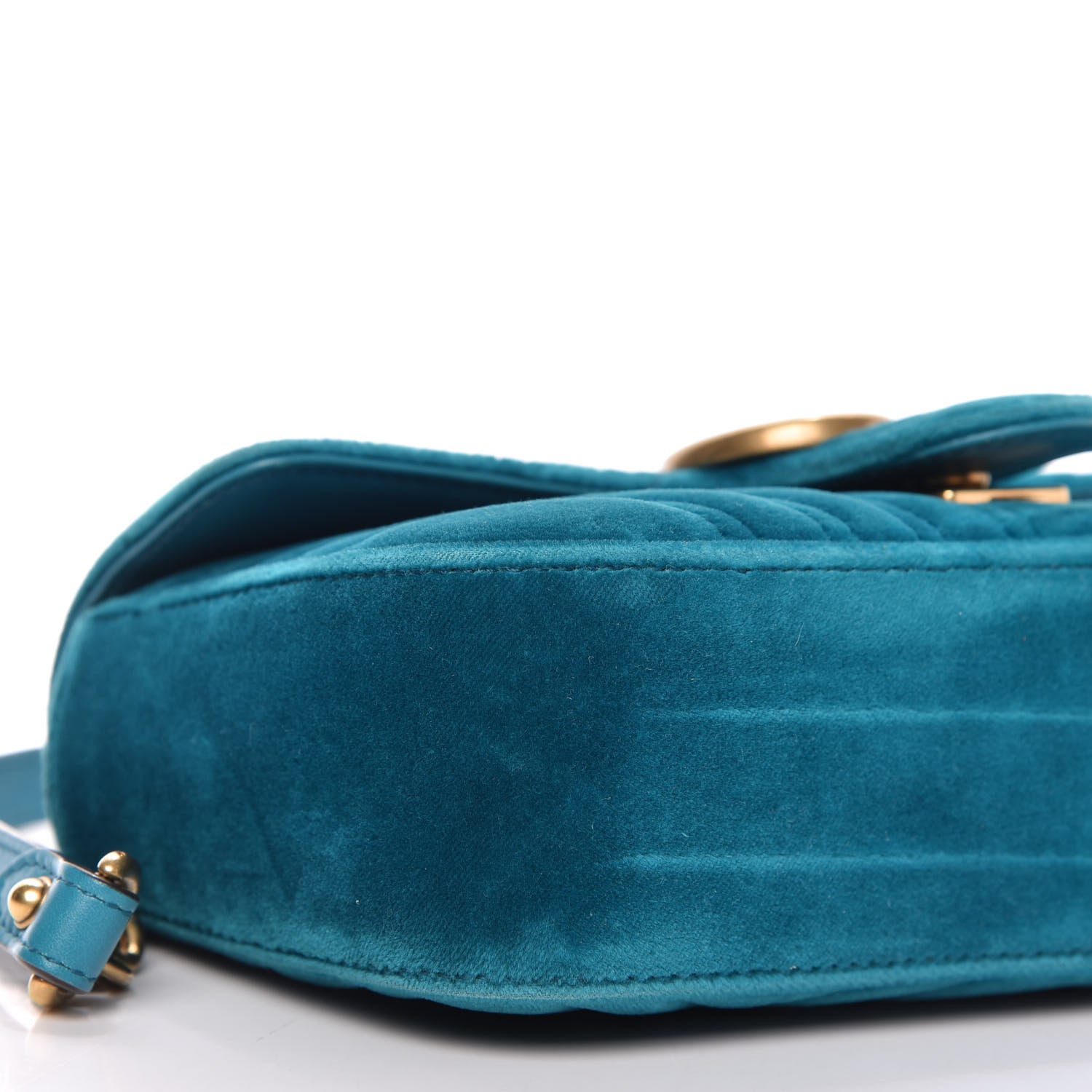 Gucci Velvet Matelasse Mini GG Marmont Shoulder Bag Pavone Cyan 7 of 11
