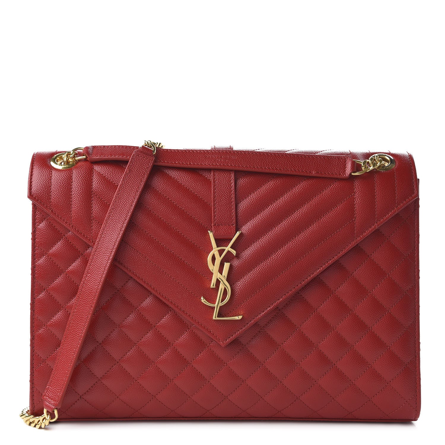 Saint Laurent Grain De Poudre Mixed Matelasse Large Triquilt Monogram Satchel New Red 1 of 9