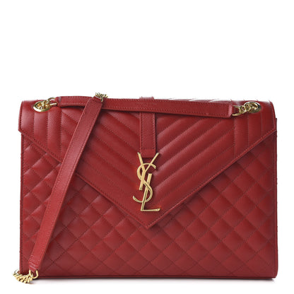 Saint Laurent Grain De Poudre Mixed Matelasse Large Triquilt Monogram Satchel New Red 1 of 9