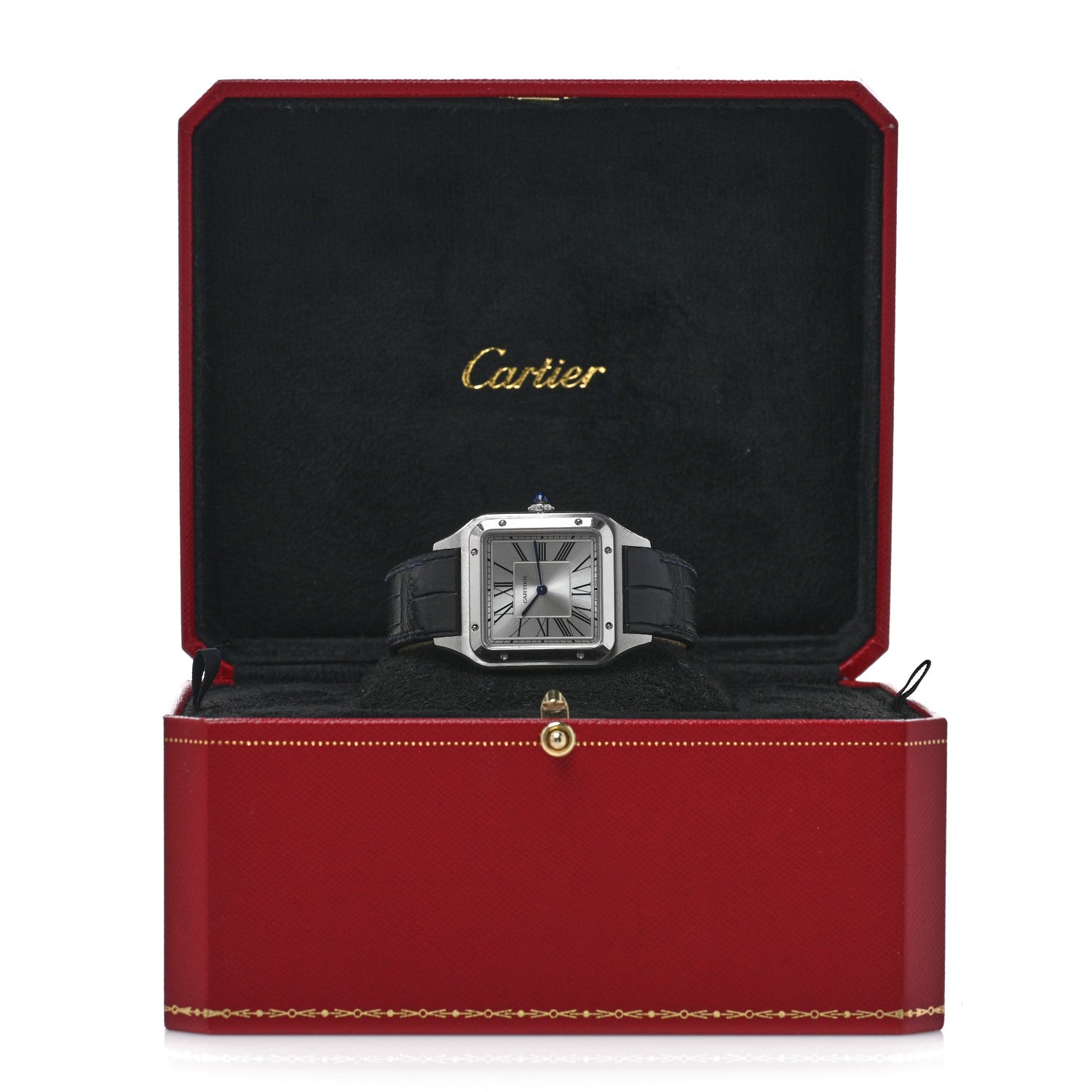 Cartier Stainless Steel Alligator 31.4mm Santos Dumont Quartz Watch Blue 5 of 5