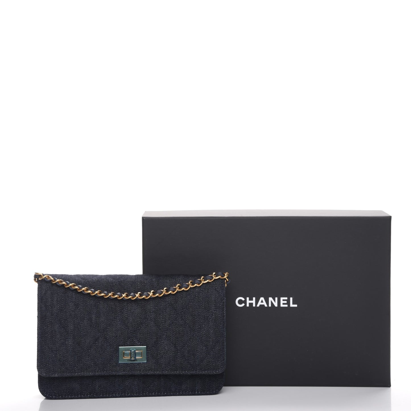 Denim Quilted Reissue Wallet On Chain WOC Dark Blue