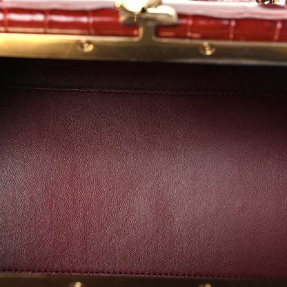 Chanel Calfskin Crocodile Embossed Pretty CC Clutch With Strap Bordeaux 5 of 11