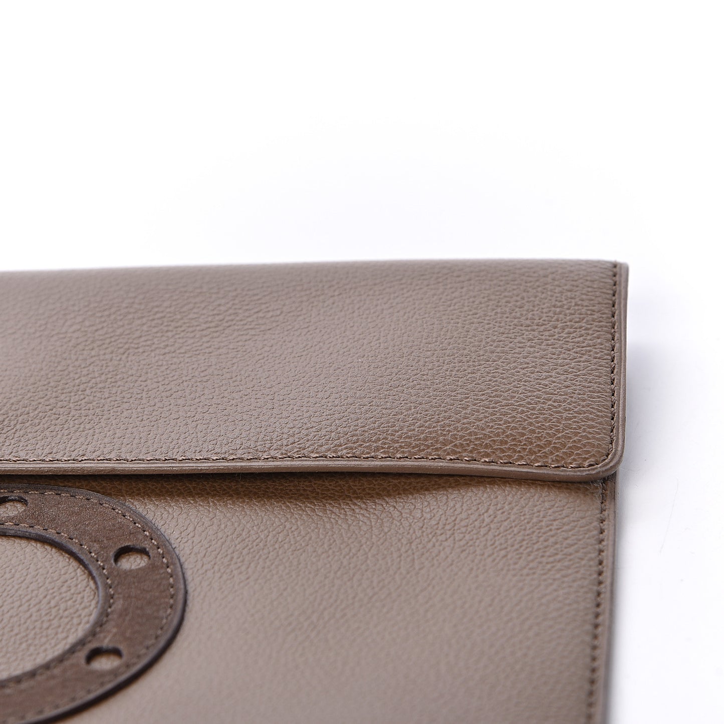 Grained Calfskin D Flat Clutch Brown