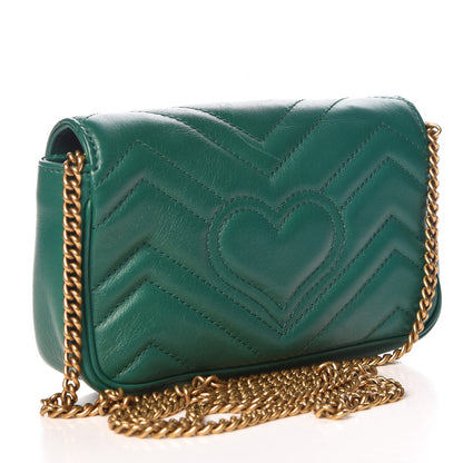 Gucci Calfskin Matelasse Super Mini GG Marmont Shoulder Bag Emerald Green 3 of 10