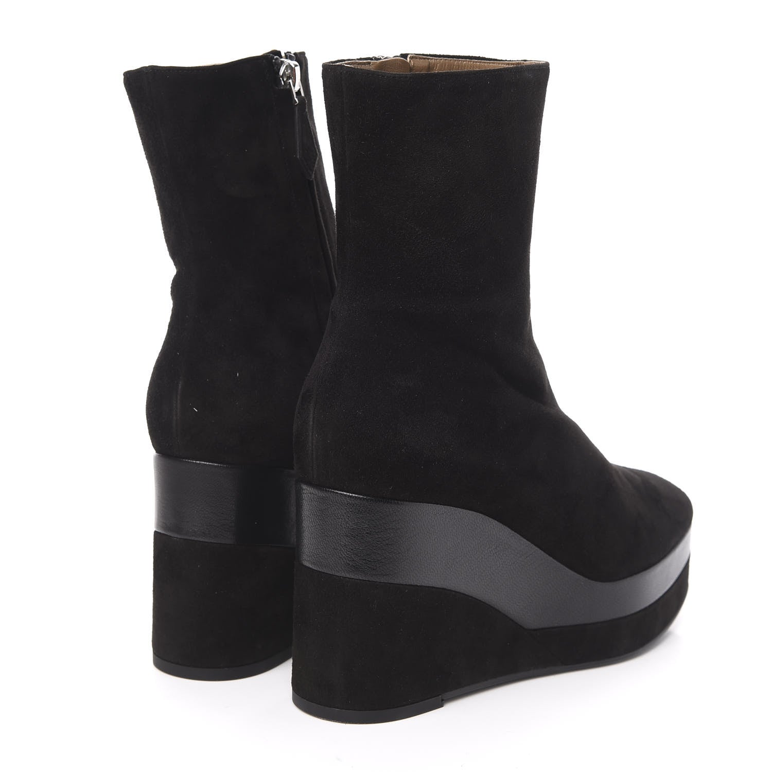 Hermes Suede Goatskin Womens Wedge Boot 39 Black 5 of 10