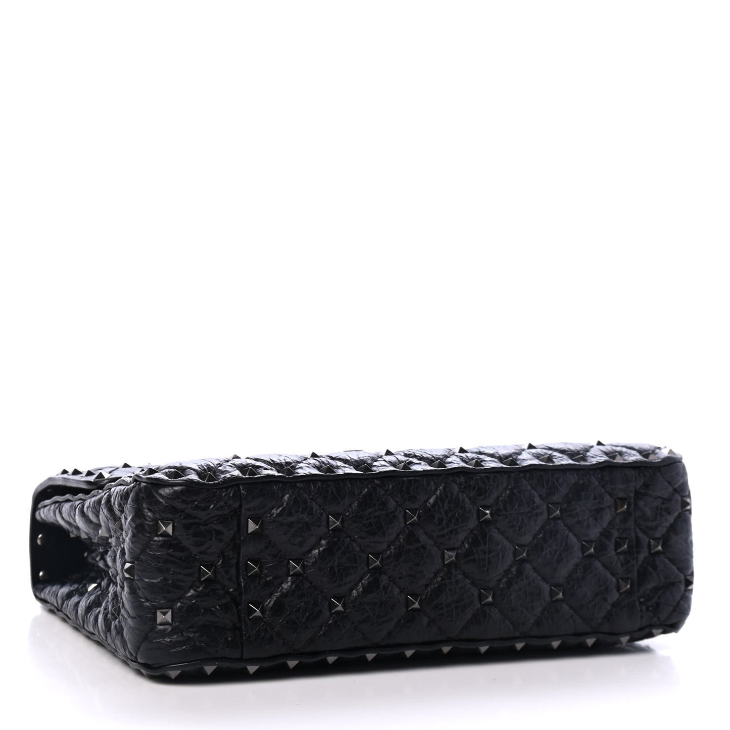 Craquele Nappa Medium Rockstud Spike Shoulder Bag Black