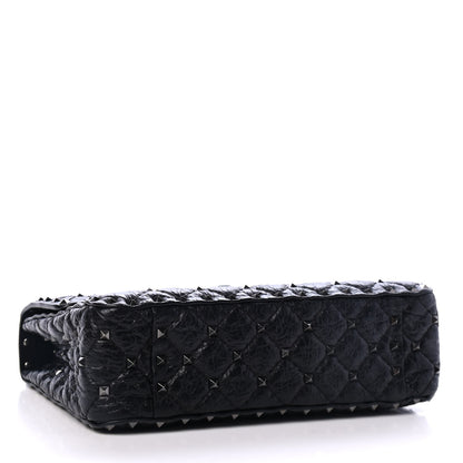 Valentino Garavani Craquele Nappa Medium Rockstud Spike Shoulder Bag Black 3 of 4