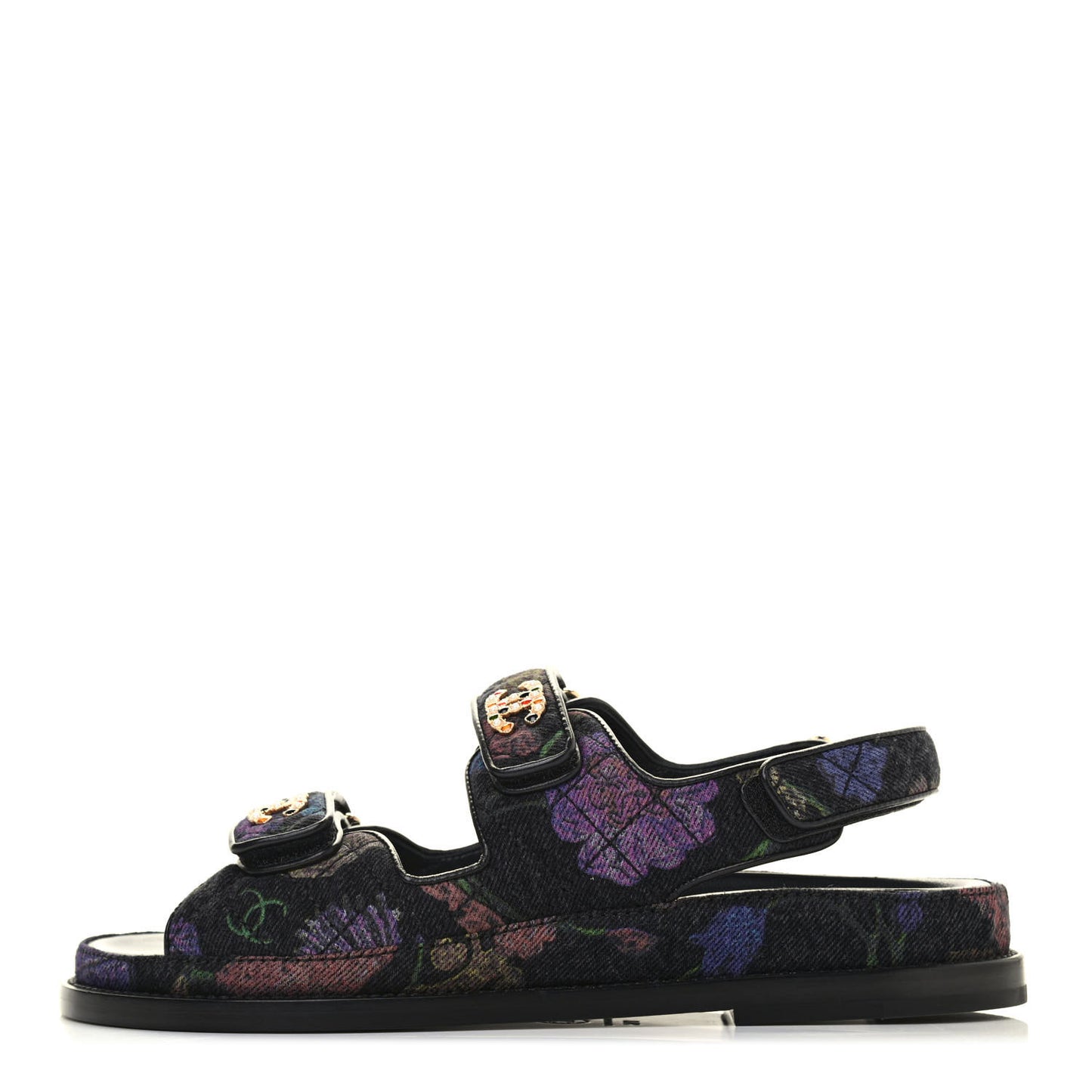 Denim Velcro Dad Sandals 37.5 Dark Grey Red Yellow Black