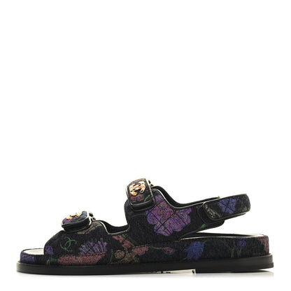 Chanel Denim Velcro Dad Sandals 37.5 Dark Grey Red Yellow Black 1 of 3