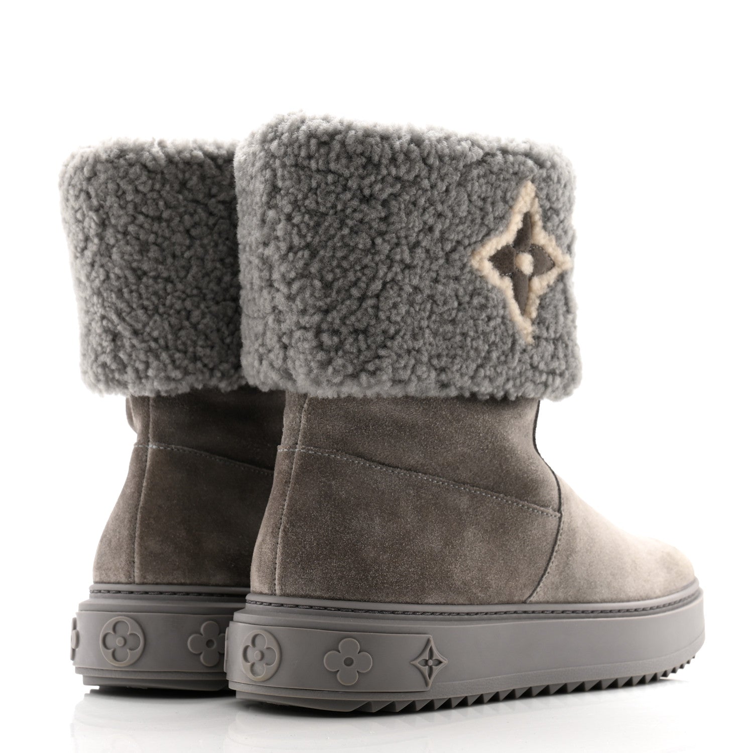 Louis Vuitton Suede Calfskin Shearling Snowdrop Flat Ankle Boot 38 Grey 4 of 8