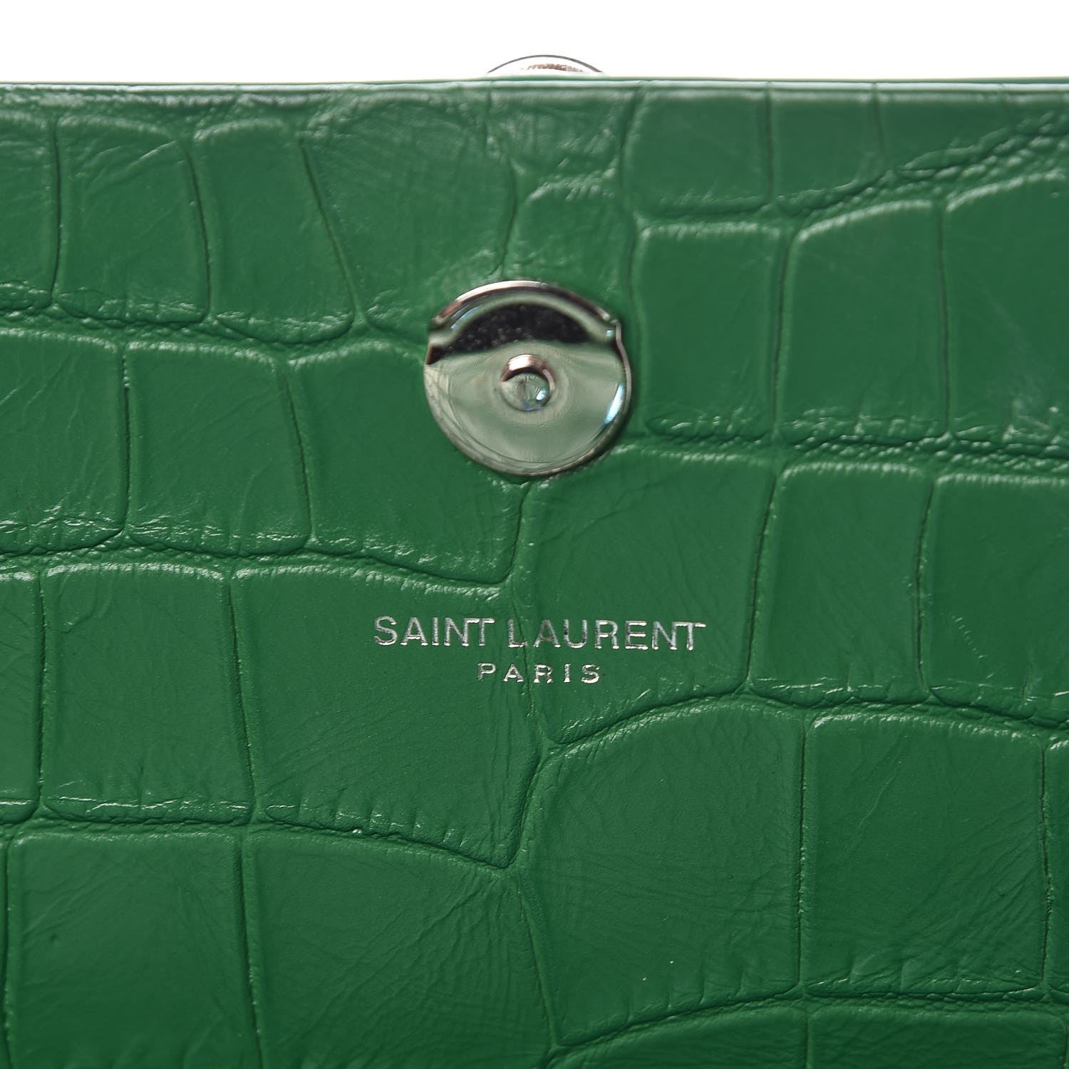 Saint Laurent Calfskin Crocodile Embossed Medium Classic Monogram Kate Tassel Satchel Green 6 of 7