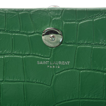 Saint Laurent Calfskin Crocodile Embossed Medium Classic Monogram Kate Tassel Satchel Green 6 of 7