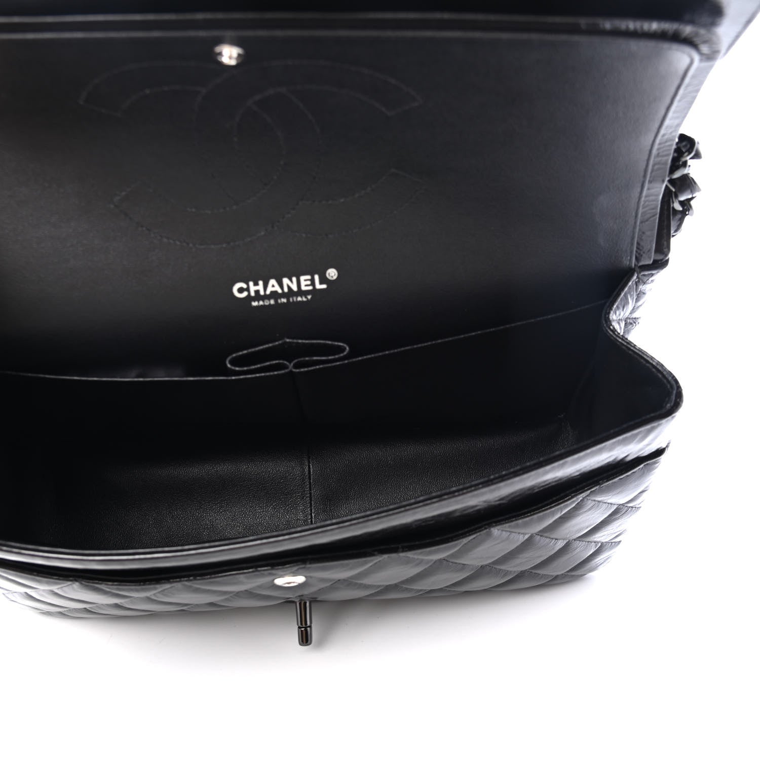 Chanel Shiny Distressed Calfskin Quilted Jumbo Double Flap So Black 4 of 4