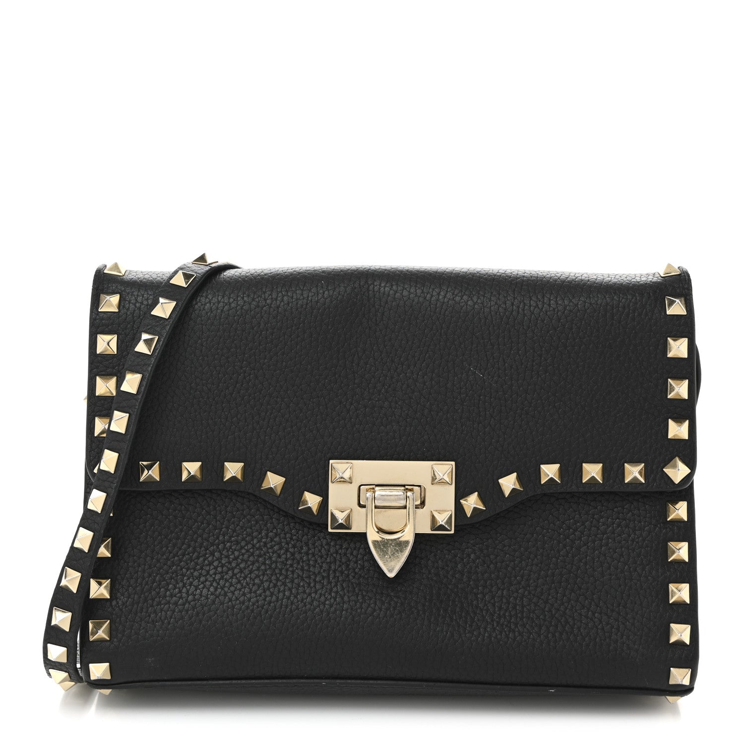 Valentino Garavani Pebbled Calfskin Medium Rockstud Flip Lock Crossbody Bag Black 1 of 10