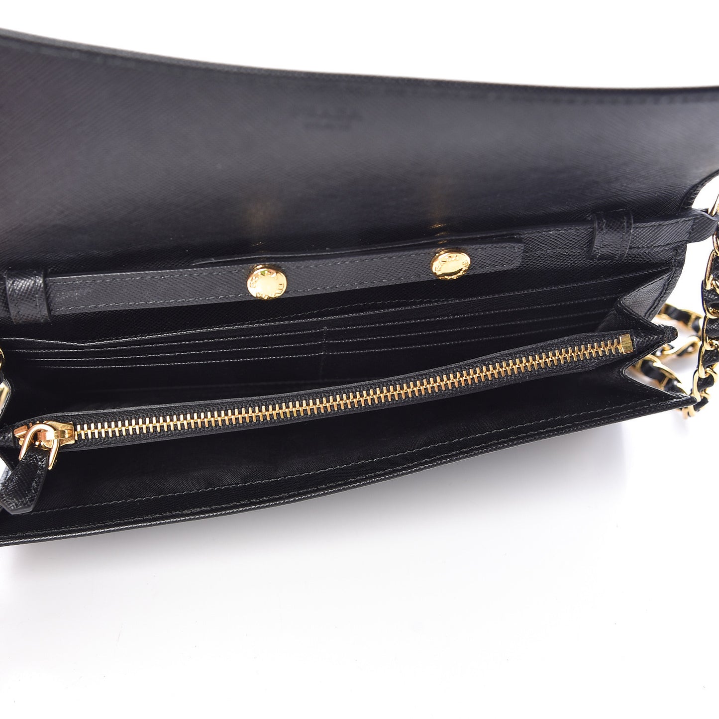 Saffiano Metal Oro Chain Wallet Black