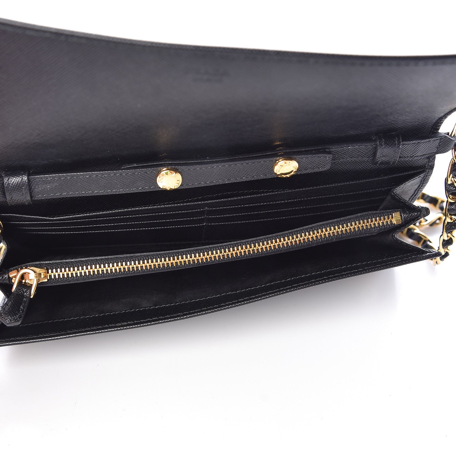 Prada Saffiano Metal Oro Chain Wallet Black 5 of 11