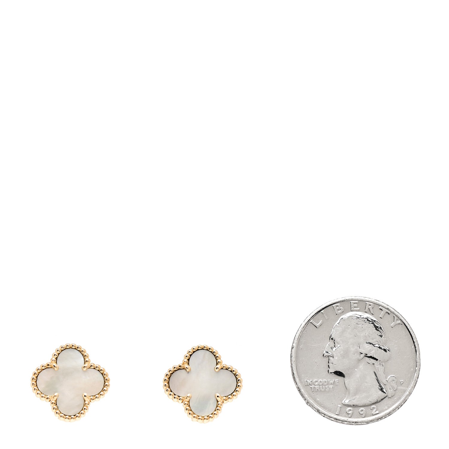 Van Cleef & Arpels 18K Yellow Gold Mother of Pearl Vintage Alhambra Earrings 2 of 6