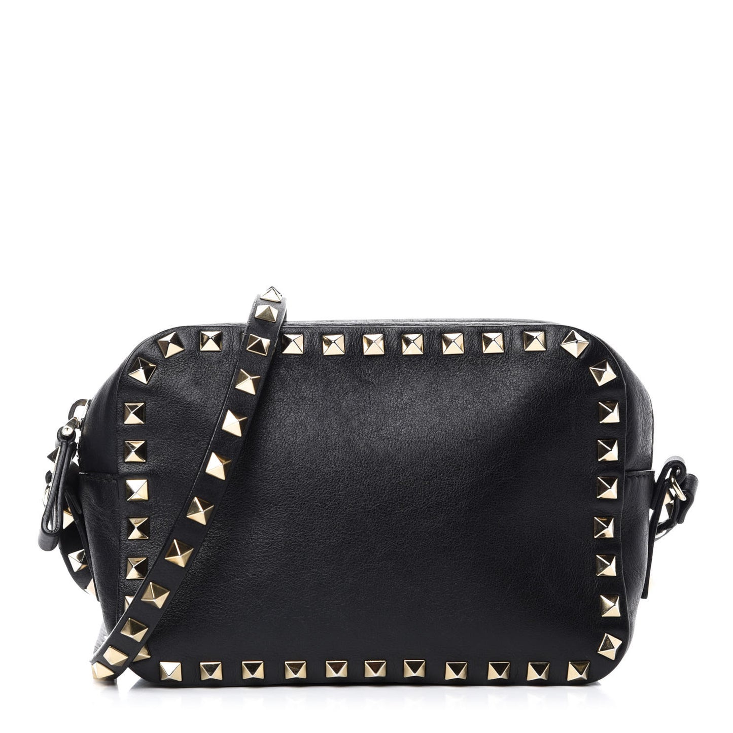 Calfskin Rockstud Camera Crossbody Bag Black