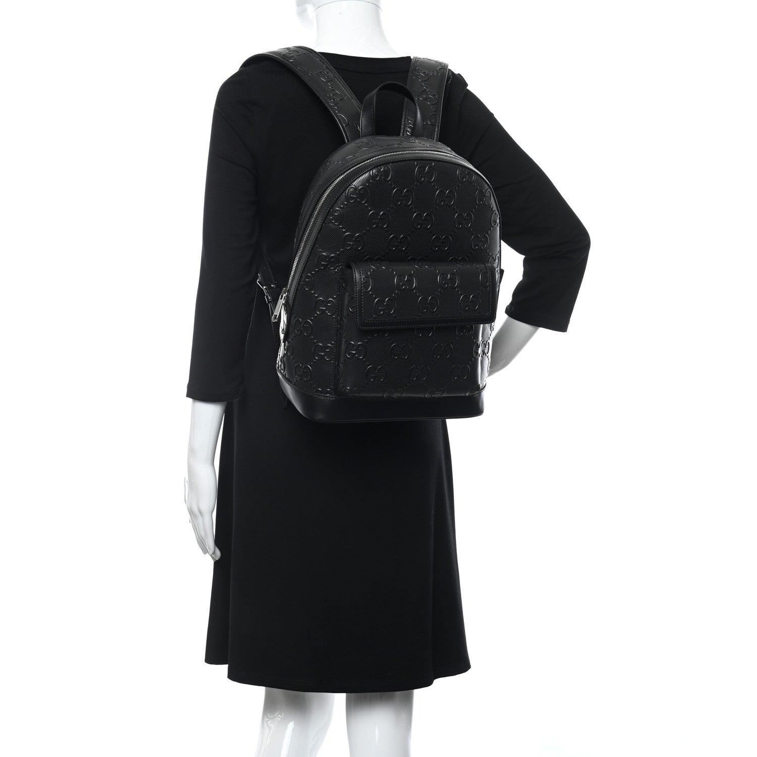 Gucci Calfskin GG Tennis Embossed Backpack Black 2 of 9