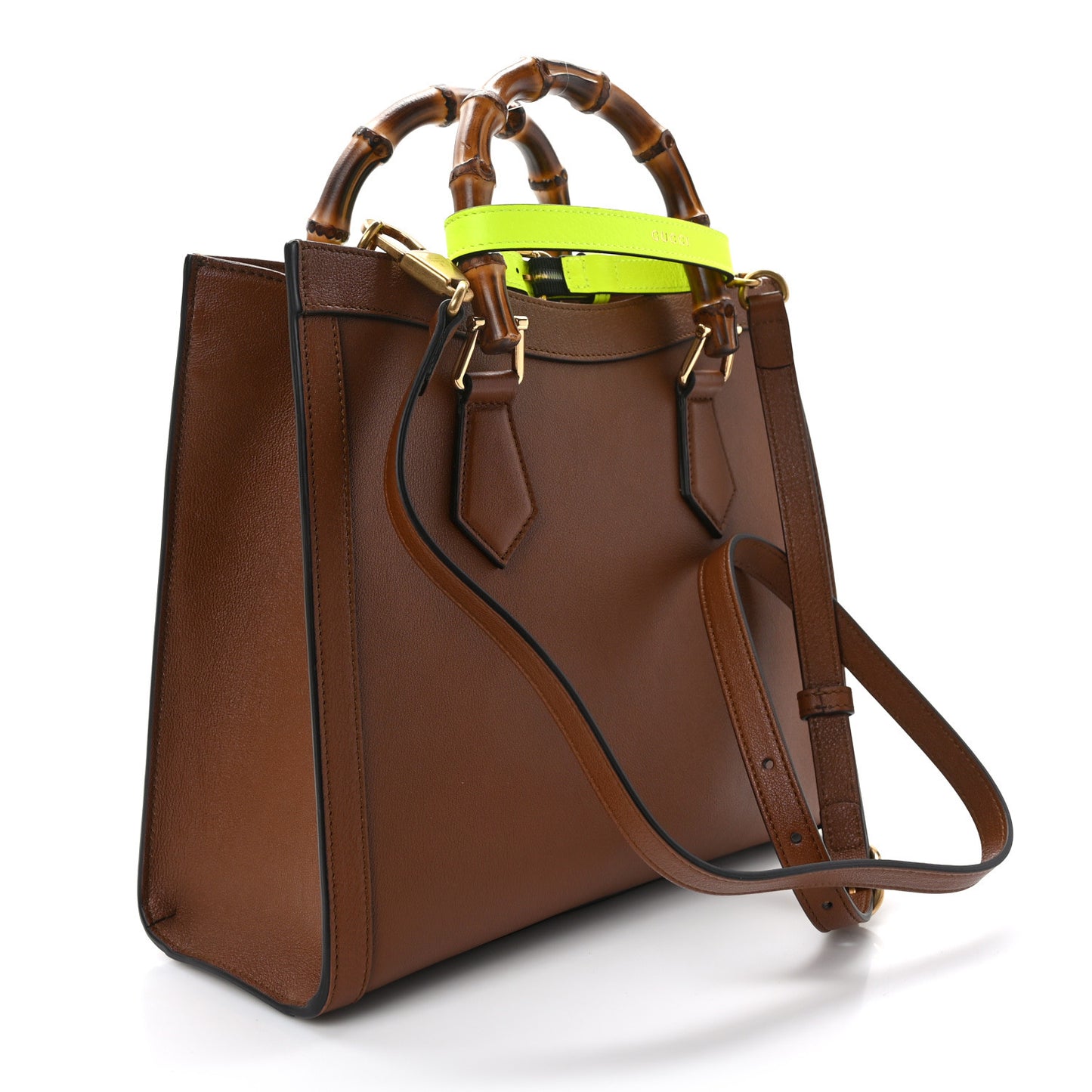 Wonka Grain Calfskin Small Diana Tote Bag Cuir Yellow Fluo